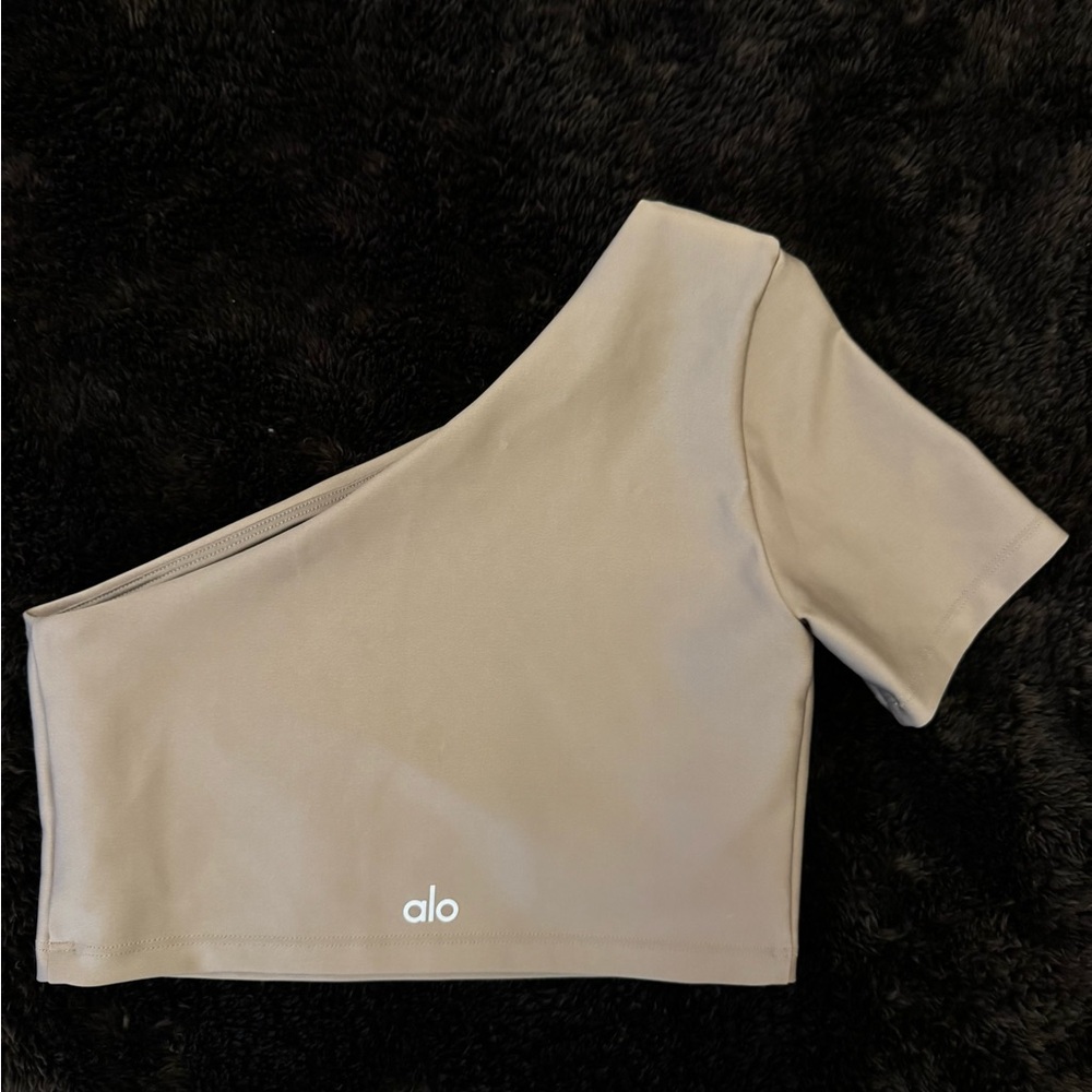 ALO Yoga Taupe One-Shoulder Top